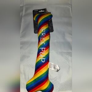 NEW HUGE Dog Plush Toy Bone with Squeakers Rainbow Stripe Puppy Gift Pride